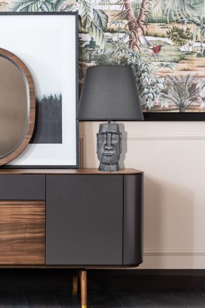 qdec Modern Dizayn Moai Abajur Gümüş Gri