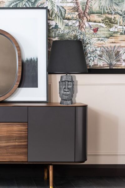 qdec Modern Dizayn Moai Abajur Gümüş Siyah
