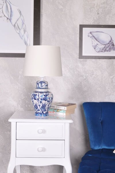 qdec Bleu Blanc Şah Vazo Abajur Turkuaz Lale Karanfil Beyaz