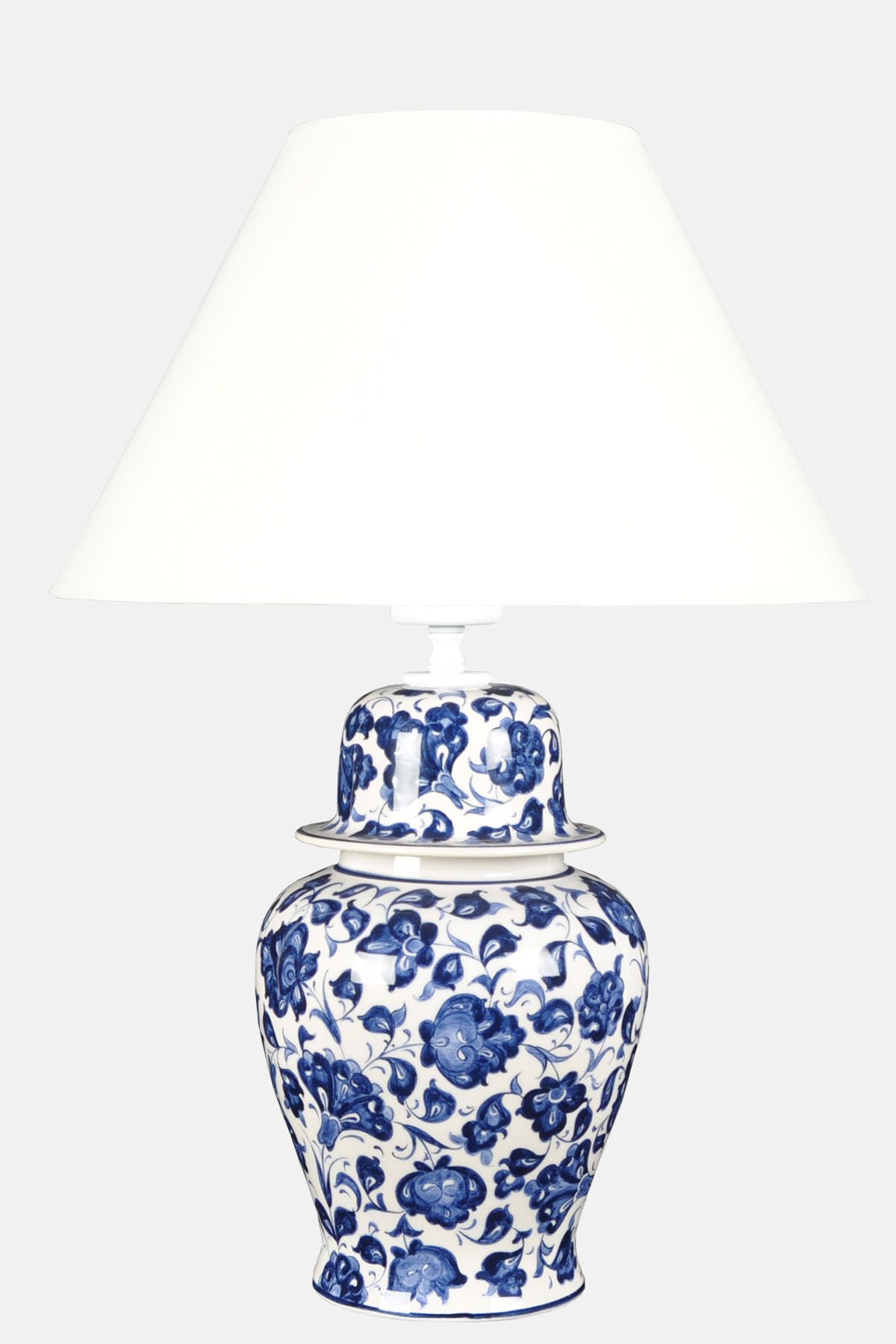qdec Bleu Blanc Şah Vazo Abajur Lotus K.Beyaz