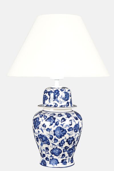 qdec Bleu Blanc Şah Vazo Abajur Lotus K.Beyaz