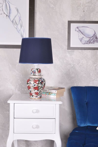 qdec Bleu Blanc Şah Vazo Abajur Lale Yaldız Mavi