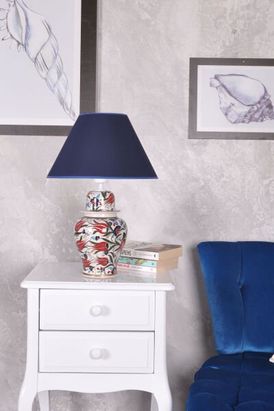 qdec Bleu Blanc Şah Vazo Abajur Lale Yaldız K.Mavi