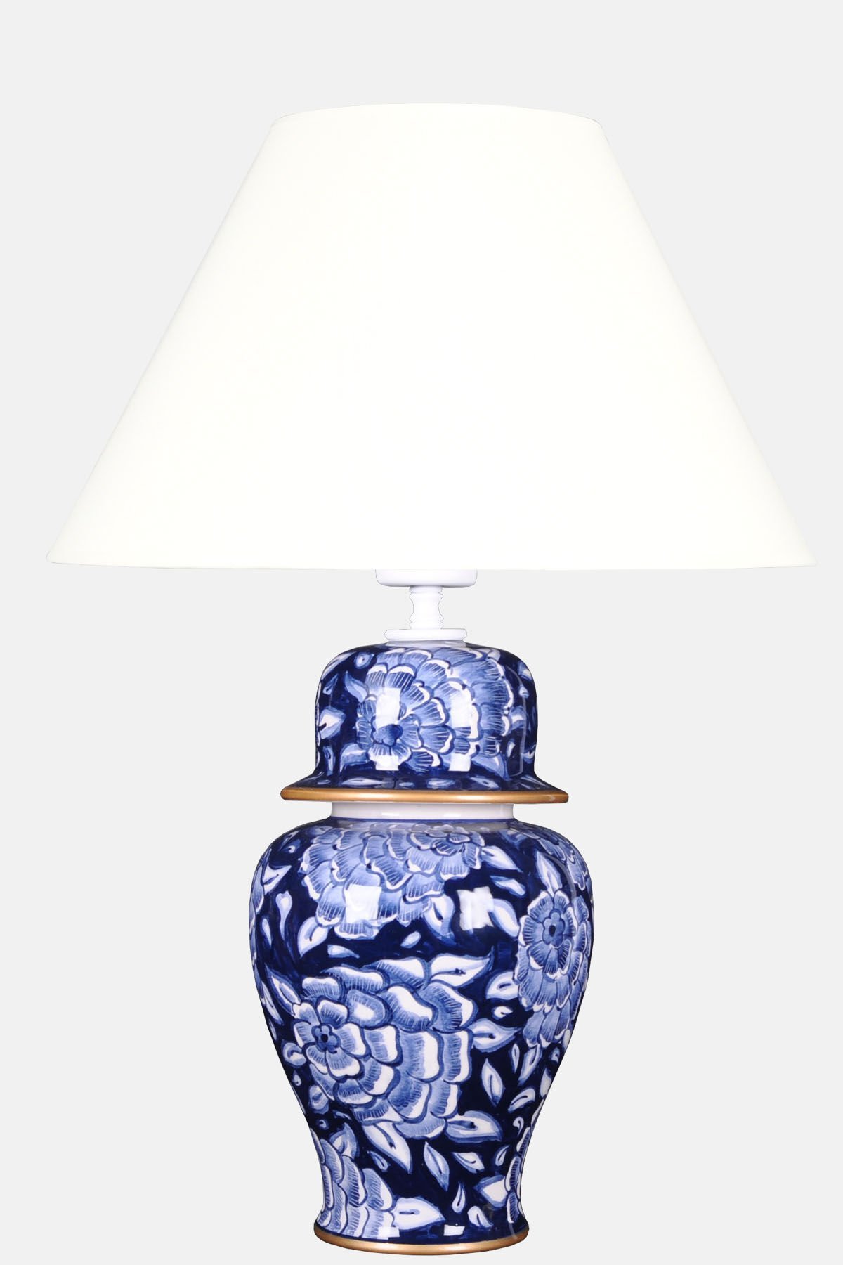 qdec Bleu Blanc Şah Vazo Abajur Taramalı Gül K.Beyaz