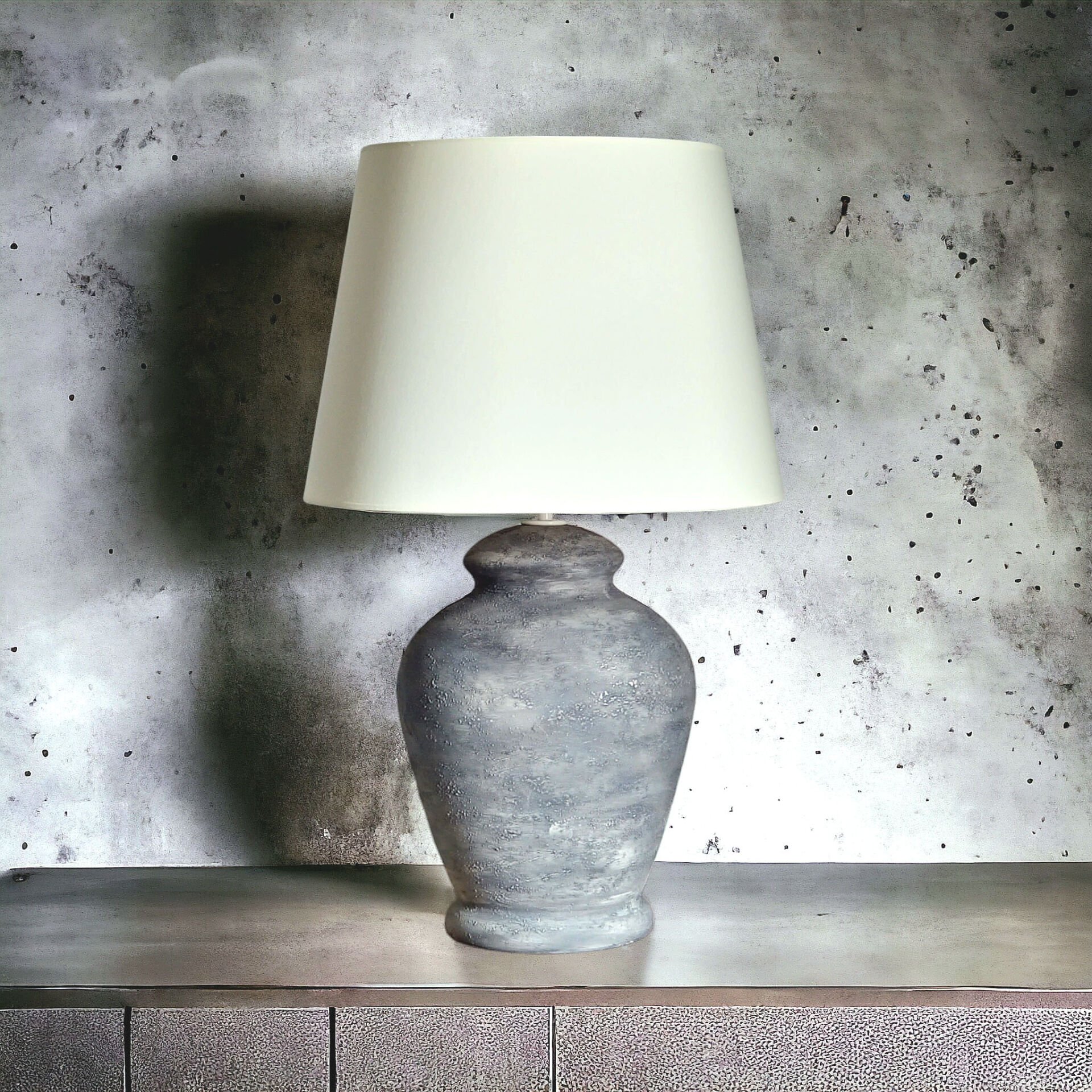 Qdec Vintage Seramik Abajur Rustik Modern Gri - Ekru