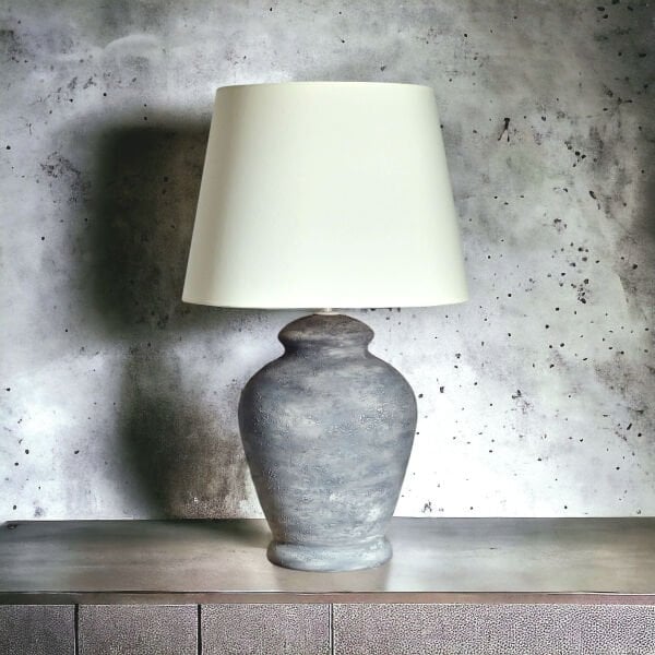 Qdec Vintage Seramik Abajur Rustik Modern Gri - Ekru