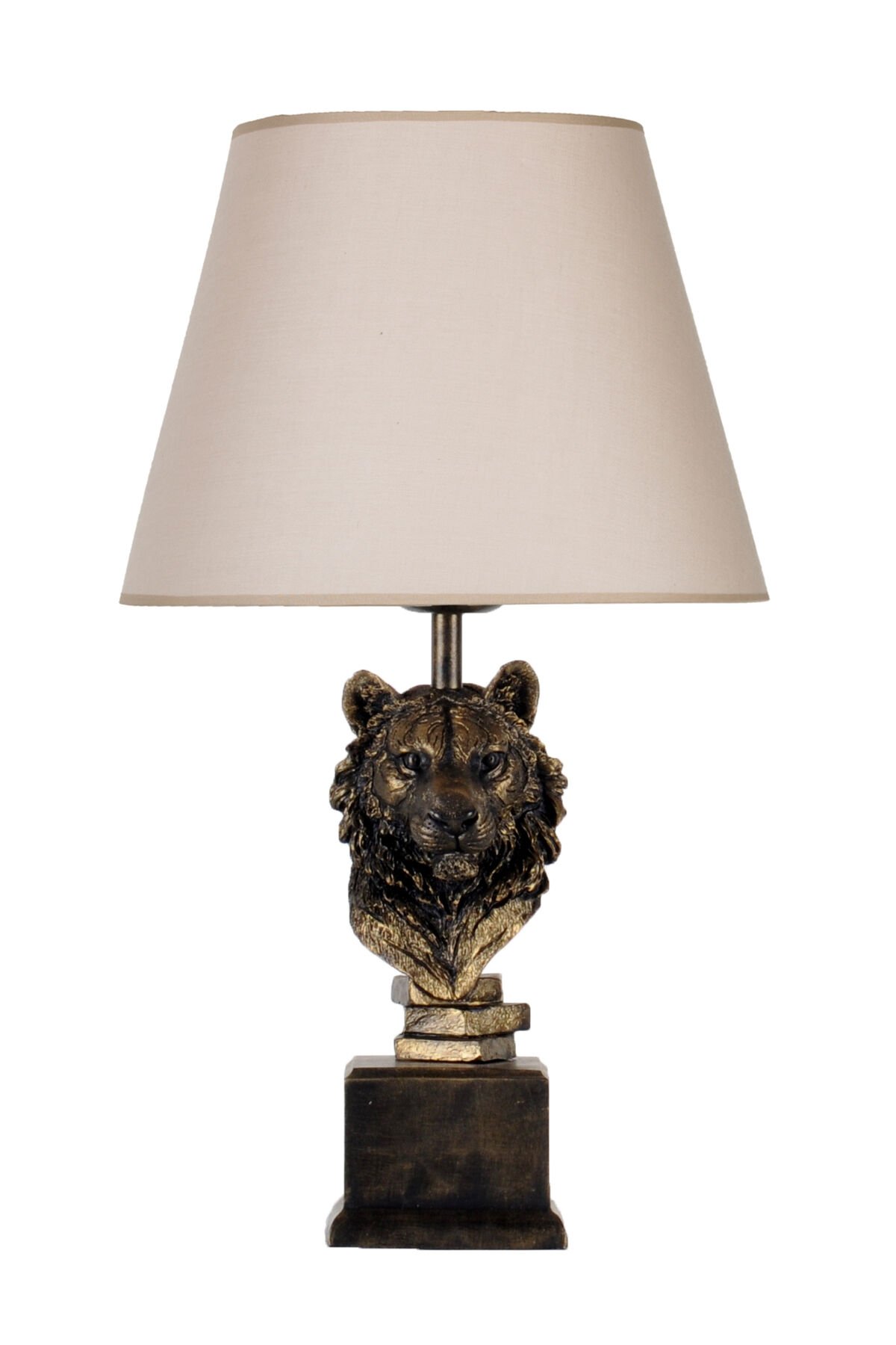 qdec Modern Dizayn Aslan Abajur Gold Bej